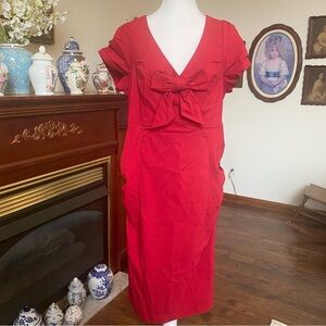 Torrid Retro Red Bow Front Bodycon Midi Dress Size 20 NWT